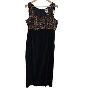 Vintage 90s Dress Womens Size 12 Black Animal Print Faux Suede Midi Whimsygoth